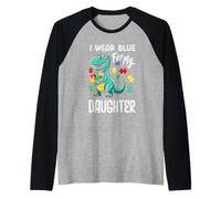 Me Pongo Azul para mi Hija, Dinosaurio, Dinosaurio, Conciencia sobre el Autismo Camiseta Manga Raglan