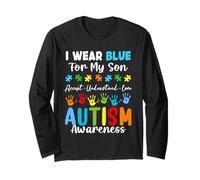 Me pongo azul para mi hijo autista Mes de concienciación sobre el autismo Papá Manga Larga