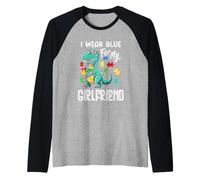 Me Pongo Azul para mi Novia Dinosaurio Dinosaurio Conciencia sobre el Autismo Camiseta Manga Raglan