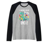 Me Pongo Azul para mi tío Dinosaurio Dino Concientización sobre el Autismo Camiseta Manga Raglan