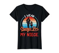 Me Pongo Naranja para mi tío partidario del cáncer de Leucemia Sobrina Camiseta gráfica económica, Mujer, Negro, XS