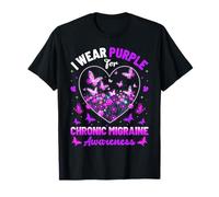 Me pongo púrpura para la conciencia de la migraña crónica Corazón Mariposa Camiseta
