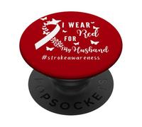 Me Pongo Rojo para mi Esposo, Cinta de concientización sobre Accidentes cerebrovasculares PopSockets PopGrip Adhesivo