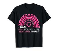Me Pongo Rosa para la Conciencia del cáncer de Mama de mi Esposa Camiseta gráfica económica, Hombre, Negro, S
