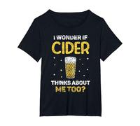 Me Pregunto Si Cider También Piensa En Mí Sidras Sidra Camiseta, Mujer Tallas Grandes, Negro, 5XL Grande