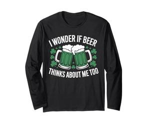 Me pregunto si la Cerveza también Piensa en mí Pub irlandés Cerveza Verde Manga Larga