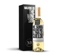 «Me sobra mucho mes al final del sueldo» Mensaje en una Botella. Vino Blanco Premium Verdejo Joven + Gift Box. Etiqueta Blanca PERSONALIZABLE