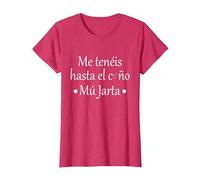 Me teneis hasta el c. Mu Jarta Camiseta, Mujer, Rojo Jaspeado, M