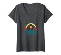 Me tenías en Mahalo: Piña Tropical Hawaiana Camiseta Cuello V, Mujer, Jaspeado Oscuro, XL