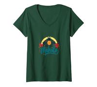 Me tenías en Mahalo: Piña Tropical Hawaiana Camiseta Cuello V, Mujer, Verde Bosque, M