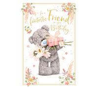 Me To You Fantastic Friend Tatty Teddy Bear Holding Flowers and Gift Tarjeta de felicitación de cumpleaños, 15,2 x 22,4 cm, colección oficial