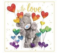 Me To You Tarjeta de corazón arcoíris con oso con amor, mezclada, tamaño: 6 x 6, ALV93039