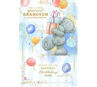 Me To You Tatty Teddy For A Special Grandson Bear con regalos y globos, tarjeta de cumpleaños de lámina dorada de lujo, 15,2 x 22,8 cm, colección oficial