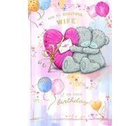 Me to You Tatty Teddy 'For My Beautiful Wife' Bears Hugging With Gift And Balloons - Tarjeta de cumpleaños de lámina dorada de lujo, 6 x 9 pulgadas, colección oficial