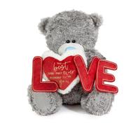 Me to You Tatty Teddy - Oso grande de 27 cm con pancarta "Love", colección oficial del día de San Valentín, color gris