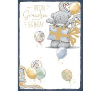Me To You Tatty Teddy - Tarjeta de cumpleaños con texto en inglés "For A Special Grandson" de lujo con lámina dorada, caja de regalo con globos, 7 x 5 pulgadas, colección oficial