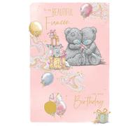 Me To You Tatty Teddy - Tarjeta de cumpleaños con texto en inglés "To My Beautiful Fiancée", diseño de osos con flor, cajas de regalo y globos, 15,2 x 22,8 cm, colección oficial