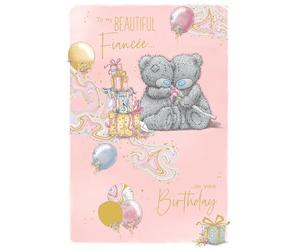 Me To You Tatty Teddy - Tarjeta de cumpleaños con texto en inglés "To My Beautiful Fiancée", diseño de osos con flor, cajas de regalo y globos, 15,2 x 22,8 cm, colección oficial