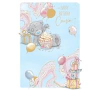 Me To You Tatty Teddy - Tarjeta de lujo con lámina dorada "Happy Birthday Cousin", oso con cupcakes, cajas de regalo y globos, 17,8 x 12,7 cm, colección oficial
