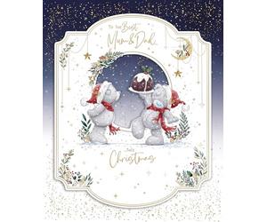 Me To You Tatty Teddy - Tarjeta de Navidad hecha a mano con texto en inglés "To The Best Mum And Dad", 20.3 x 25.4