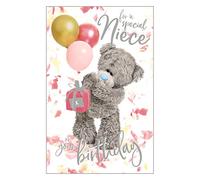 Me to You Tatty Teddy Tarjeta lenticular 3D de globos de cumpleaños para sobrina especial, 6 x 9 pulgadas, colección oficial, blanco, gris, rosa, oro, ALM93059