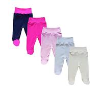 MEA BABY Pantalones de bebé unisex con pie de 100% algodón, paquete de 5 unidades, con pie, pantalones de bebé con pie, pantalones de bebé con pie para niñas, Chicas 2, 4 años