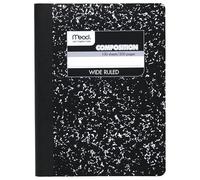 MEA09910 - Cuaderno de composición con cubierta de mármol negro cosido con regla ancha 11/32, 100 hojas, tamaño medio: 7.5" x 9.75"