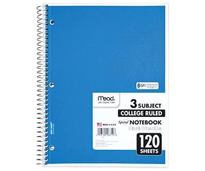 Mead 06710 - Cuaderno en espiral, 3 temas, 120 hojas, 28 x 8 cm, color seleccionado, color Color Selected For You 8-1/2 x 11"