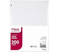 Mead 200 hojas de papel suelto, a rayas, 20,3 x 26,7 cm, 200 hojas, apto para carpetas de 3 anillas (15200)