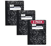 Mead Cuaderno de composición, papel de rayas anchas, 9-3/4" x 7-1/2", 100 hojas por cuaderno, mármol negro (38301), paquete de 3