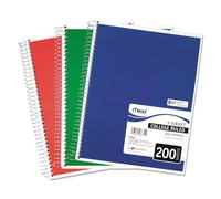 Mead Cuaderno en espiral, papel con rayas universitarias, 11"" x 8"", 200 hojas, colores surtidos, 1 unidad (06780)