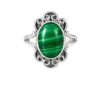 Meadows Anillo de plata de ley 925, anillo de piedra preciosa ovalada, diseño solitario de filigrana, regalo bohemio R-15, 71 (22.6), Piedra preciosa, Malaquita