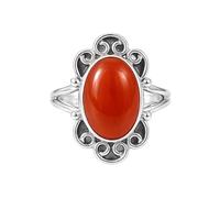 Meadows Anillo de plata de ley 925, anillo de piedra preciosa ovalada, diseño solitario de filigrana, regalo bohemio R-15, 69 (22.0), Piedra preciosa, Cornalina