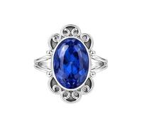 Meadows Anillo de plata de ley 925, anillo de piedra preciosa ovalada, diseño solitario de filigrana, regalo bohemio R-15, 61 (19.4), Piedra preciosa, Zafiro azul