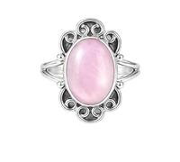 Meadows Anillo de plata de ley 925, anillo ovalado con piedras preciosas, diseño solitario de filigrana, regalo de joyería boho R-15, 71 (22.6), Piedra preciosa, Cuarzo rosa