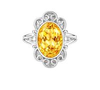 Meadows Anillo de plata de ley 925, anillo ovalado con piedras preciosas, diseño solitario de filigrana, regalo de joyería boho R-15, 72 (22.9), Piedra preciosa, Citrino