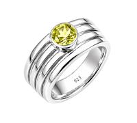 Meadows Anillo giratorio de plata esterlina 925 contra la ansiedad, piedra preciosa de meditación martillada para hombres y mujeres, joyería hecha a mano R-21, 66 (21.0), Piedra preciosa, Cuarzo limón