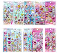 Meafeng Pegatinas 3D con Movimiento para Niños, 178 Stickers Incluyen Castillo Arcoíris, Varita Mágica, Globos Festivos, Corazones y Más - Ideal para Scrapbooking y Manualidades (12 Hojas)