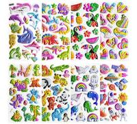 Meafeng Pegatinas para Niños 104 piezas, 8 hojas Pegatinas Infantiles 3D Puffy Stickers, Aplicable Gratificantes Regalos Scrapbooking, Que Incluyen Animales, Dinosaurio, Vida Marina