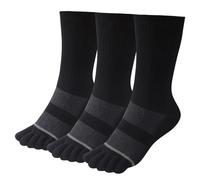 Meaiguo Calcetines de algodón para hombres y mujeres, calcetines de cinco dedos con dedos para correr atlético, Negro Crew, Large