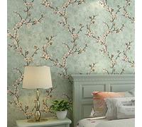 MEAIHOME American Country - Papel pintado 3D retro pastoral flor árbol AB versión con dormitorio, sala de estar, 1.73 pies de ancho x 32.8 pulgadas de largo, sin pegar (cian claro A)