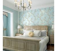 MEAIHOME American Country - Papel pintado no tejido 3D retro pastoral flor árbol versión AB con dormitorio sala de estar 1.73 pies de ancho x 32.8 pies de largo no pegado (azul claro A)