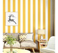 MEAIHOME Rollo de papel pintado de rayas verticales horizontales para dormitorio, café, restaurante, tienda de ropa, fondo de TV sin pegar, amarillo, blanco, 1.73 pulgadas de largo x 32.8 pulgadas de