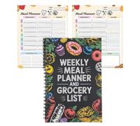 Meal Planner | 100 Pages Spiral Bound Weekly Schedule Journal,Meal Prep Notebook with Grocery Lists - for Mom Kitchen Home Workplace School College Gym