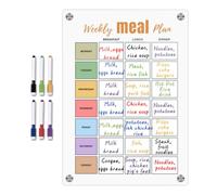 Meal Planner Magnetic - Acrylic Weekly Food Schedule, Erasable Grocery Board, Long Lasting Color Pen Set | Multifunctional Fridge Organizer for Breakfast Lunch Dinner Preparation Kitchen Planning Tool