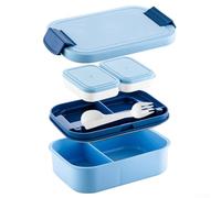 Meal Prep Made Easy - Lonchera con 4 compartimentos y 2 ollas para salsas, a prueba de fugas para un transporte seguro (azul)