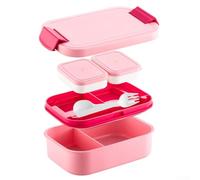 Meal Prep Made Easy - Lonchera con 4 compartimentos y 2 ollas para salsas, a prueba de fugas para un transporte seguro (rosa)