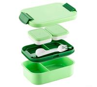 Meal Prep Made Easy - Lonchera con 4 compartimentos y 2 ollas para salsas, a prueba de fugas para un transporte seguro (verde)