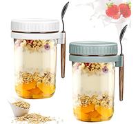 Meal Prep Vasos de 600 ml, 2 unidades Overnight Oats con tapa, cuchara, anillo de sellado, resistente a altas temperaturas, recipientes para estudiantes, dietas de pérdida de peso, amantes de la
