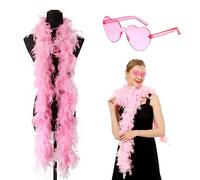 Meanju 2M Boa de Plumas esponjosas de colores con gafas de sol para fiestas de Disfraces, Boda, Carnaval, Halloween y Navidad (Rosa)